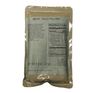 a military MRE package of Beef Taco Filling