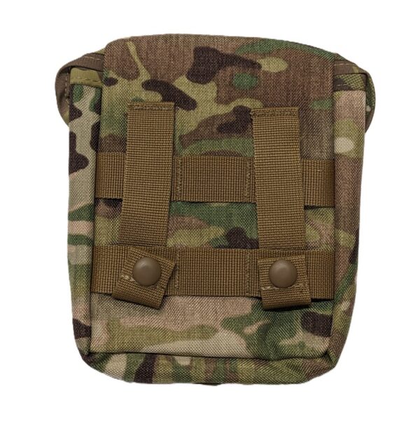 the MOLLE straps on the back of a large MultiCam pouch