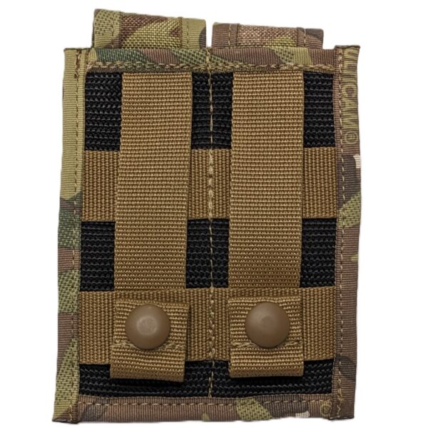 the back of a MultiCam double magazine pouch with MOLLE straps