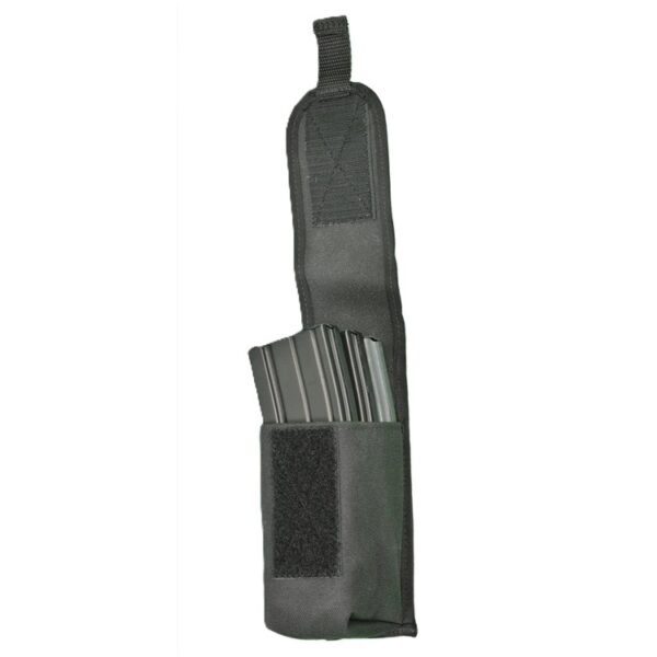 an open black triple magazine pouch with M4 magazines inside