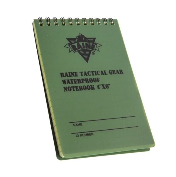 a green waterproof notebook