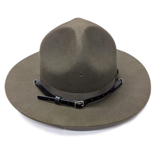 the front view of a USMC olive drab drill instructor hat