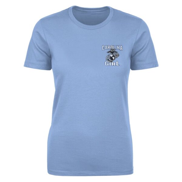 a sky blue shirt that says "Carolina Girl" with a Marine Corps EGA