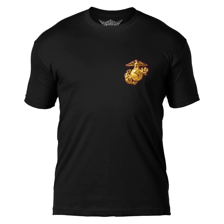 the front of an Iwo Jima USMC shirt with a golden EGA