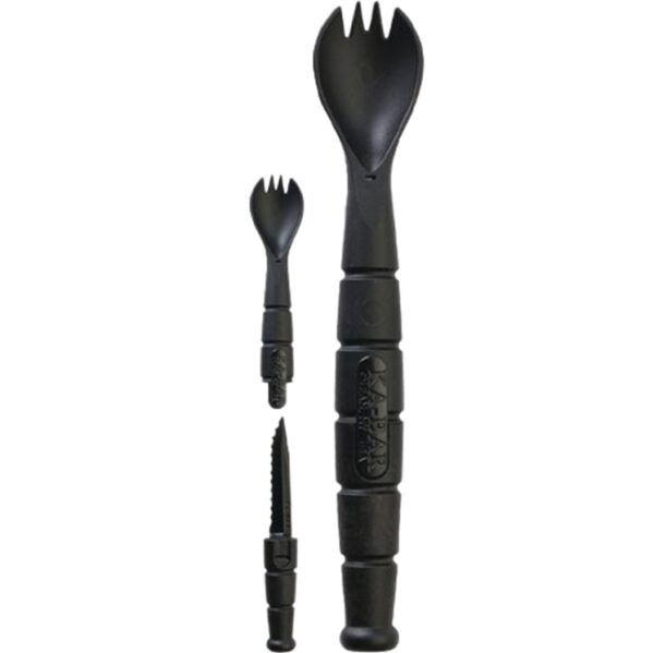 a black spork and knife combo for backpacking