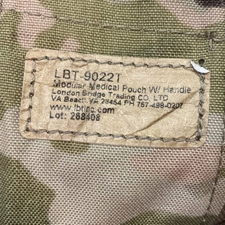 the tag on a MultiCam medical pouch