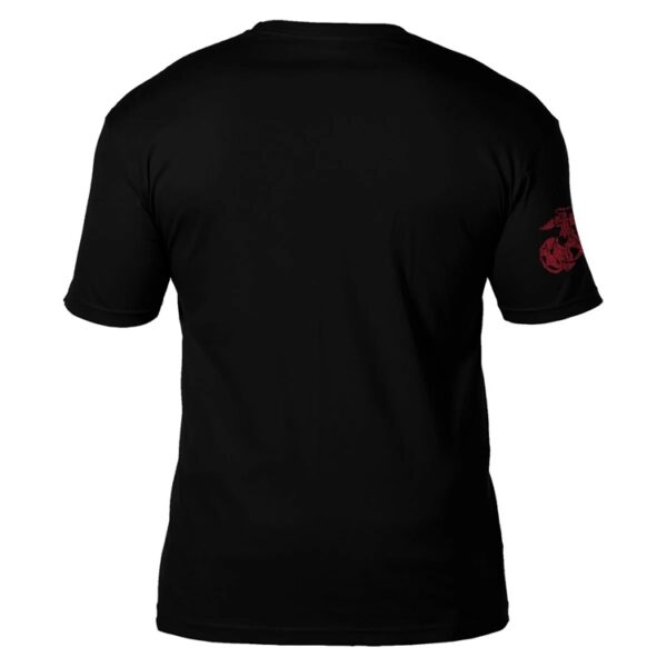 the back of a USMC Tun Tavern shirt that's black with a red EGA (Eagle, Globe, & Anchor)