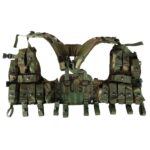 the outside of a woodland camouflage grenade carrier vest