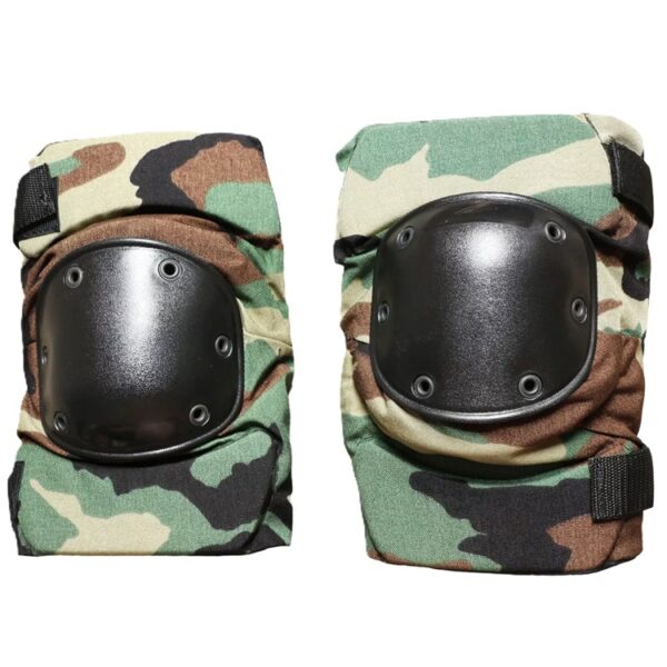 a pair of woodland camouflage knee pads