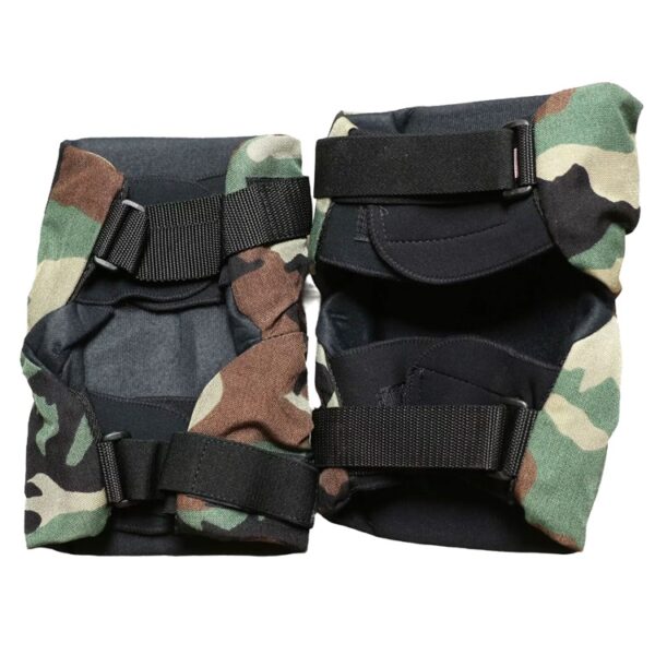 the back of a pair of woodland camo knee pads