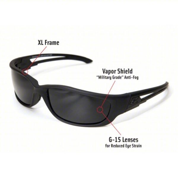 the features of a pair of black military sunglasses