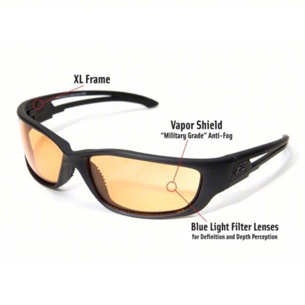 features of Edge Eyewear black ballistic military glasses with Tiger's eye lenses