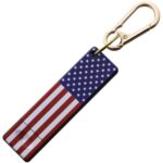 an American Flag and gold carabiner conceal a small fixed blade knife