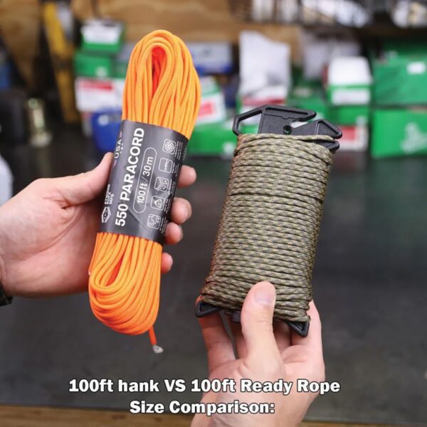 comparing standard 550 cord and paracord on a Atwood Rope Ready Rope dispenser