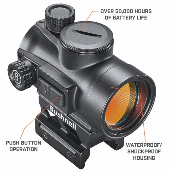 features of a Bushnell TRS-26 1x26mm Red Dot Sight