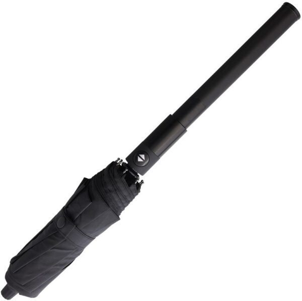 a closed black covert tactical self defense umbrella