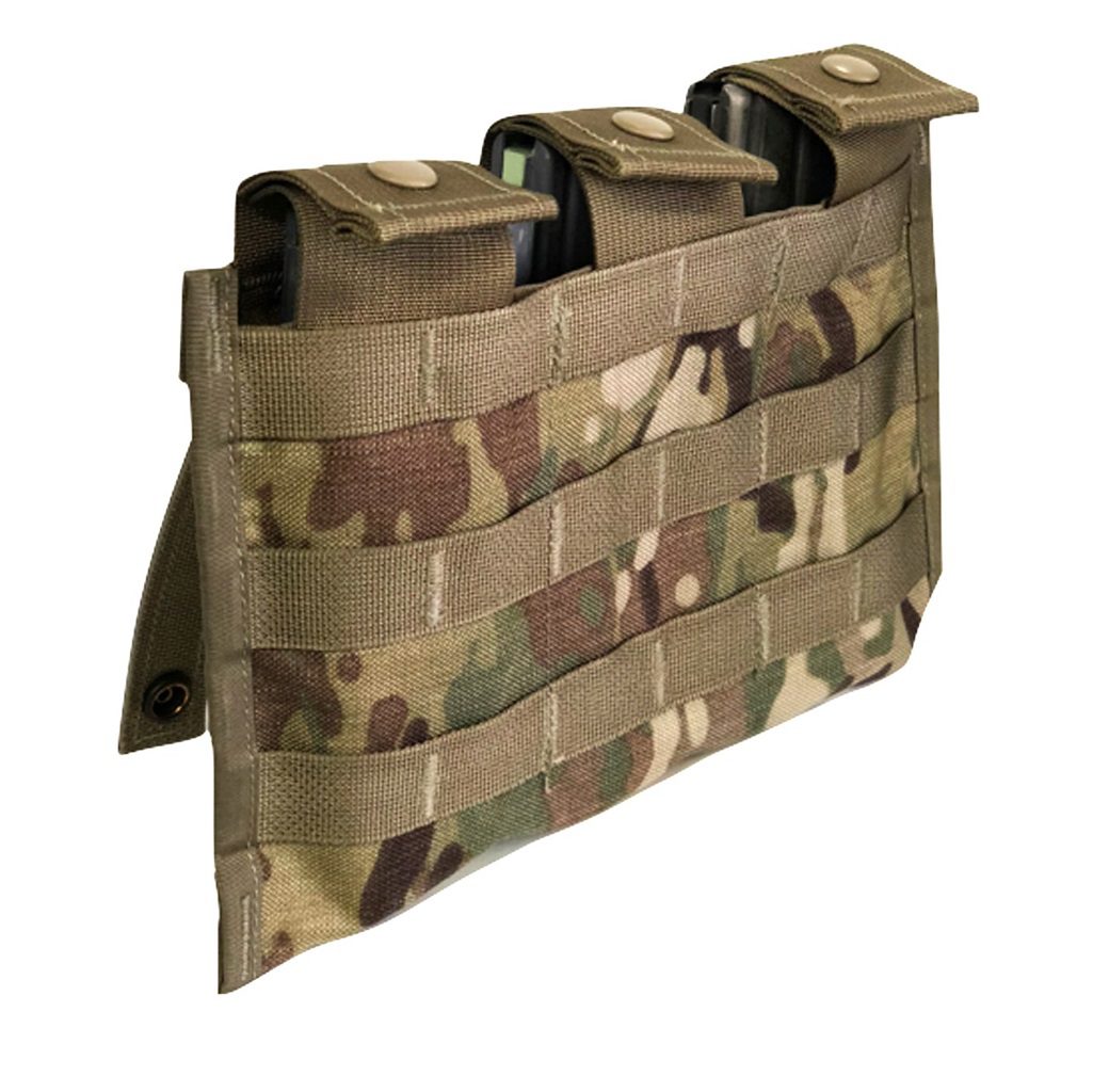 an OCP Scorpion US Army-issue triple magazine pouch for m4, m16, and ar15 with magazines inside the pouches