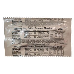 a USGI salted caramel marshmallow crisp recovery bar MRE (meal ready to eat)