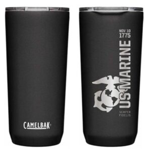 a black US Marine Corps insulated tumbler for coffee, tea