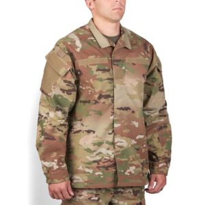 a man wearing an OCP Scorpion Army ACU bdu coat