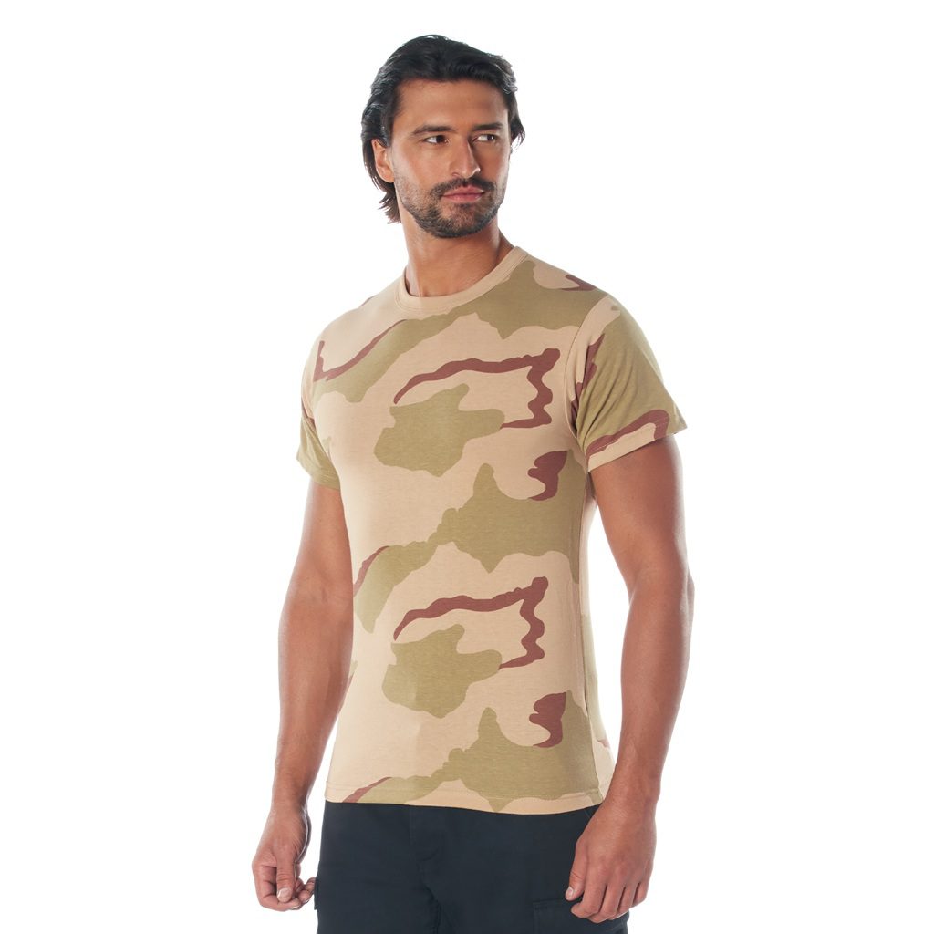a soldier wearing a tri-color desert t-shirt