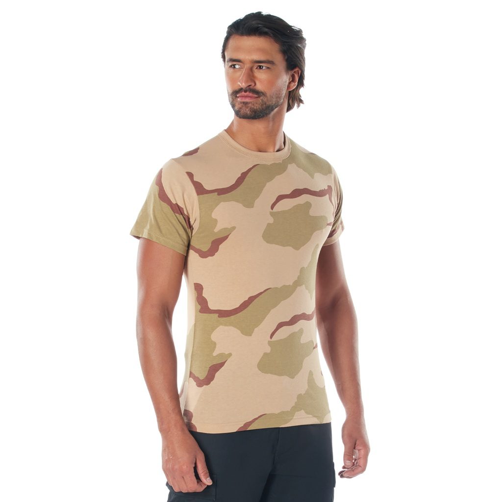 a soldier wearing a tri-color desert t-shirt