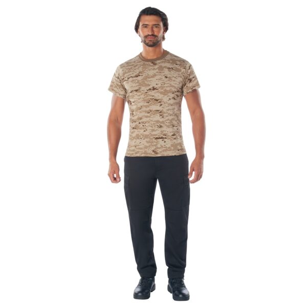 a soldier wearing a digital desert t-shirt