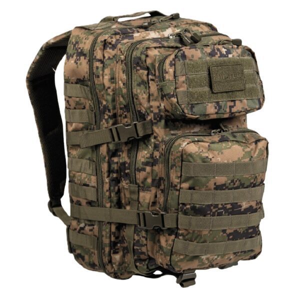 a large digital woodland camouflage military assault pack backpack