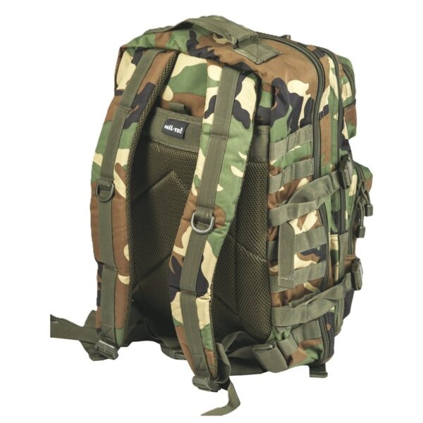 a large woodland camouflage military assault pack backpack