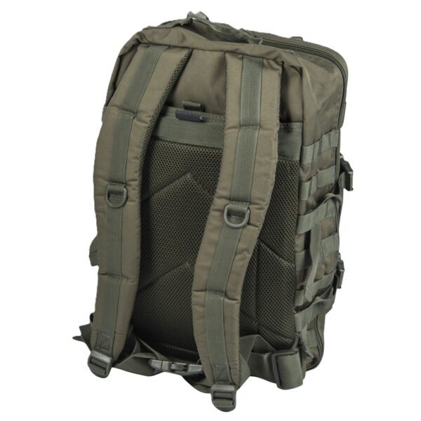 a large olive drab military assault pack backpack