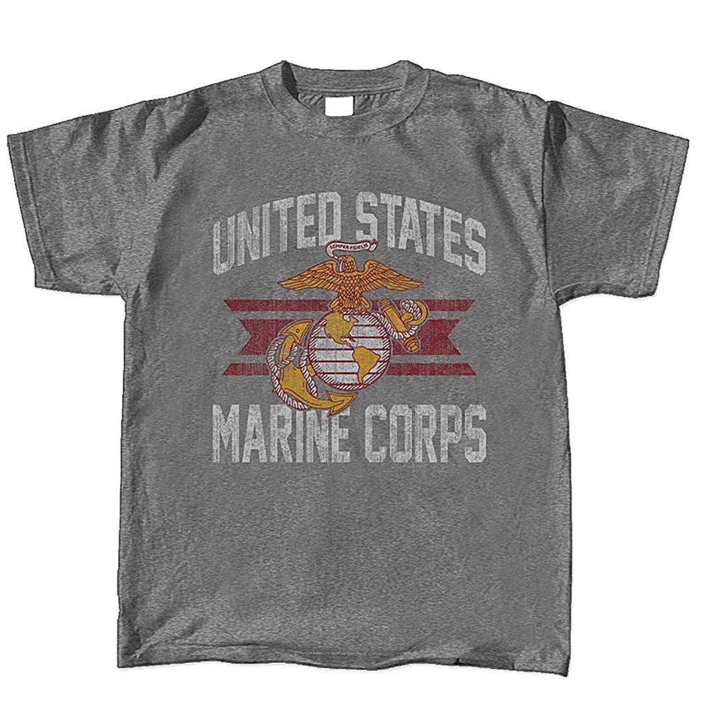 a gray USMC PT shirt with a vintage look emblem