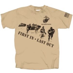 a khaki tan amphibious assault US Marine Corps crew neck t-shirt