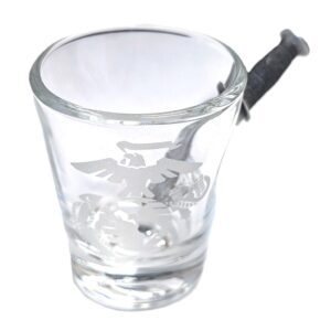 a US Marine Corps shot glass with an EGA and an embedded combat knife replica