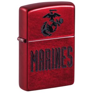 a cherry red US Marine Corps zippo lighter with an EGA