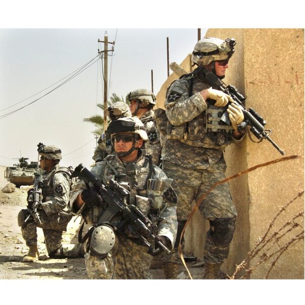 US Army soldiers in Baghdad US Army wearing ACU Universal Camo Pattern Garrison Shirt with hook and loop chest and shoulder pockets
