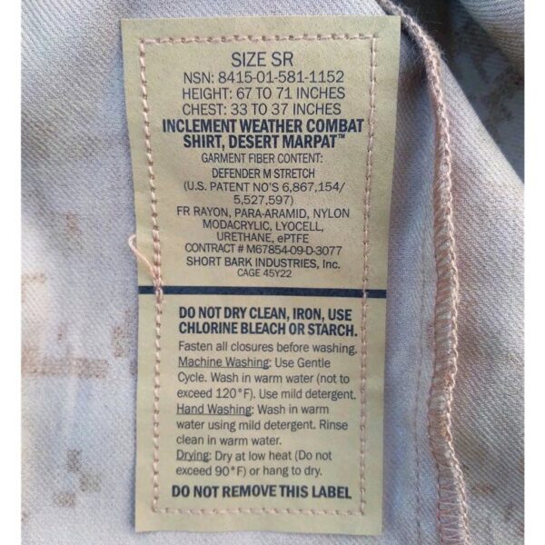 a US Marine Corps IWCS (Inclement Weather Combat Shirt) in Desert MARPAT camouflage