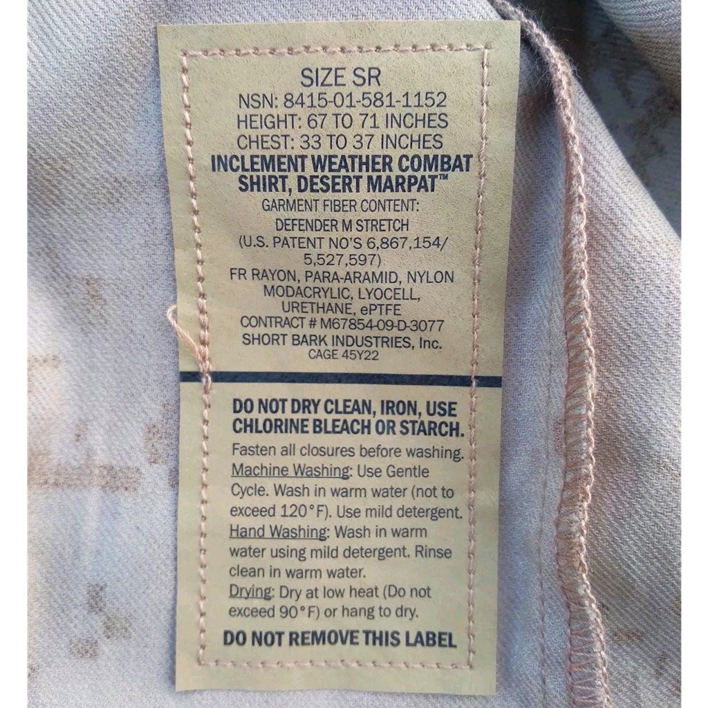 a US Marine Corps IWCS (Inclement Weather Combat Shirt) in Desert MARPAT camouflage