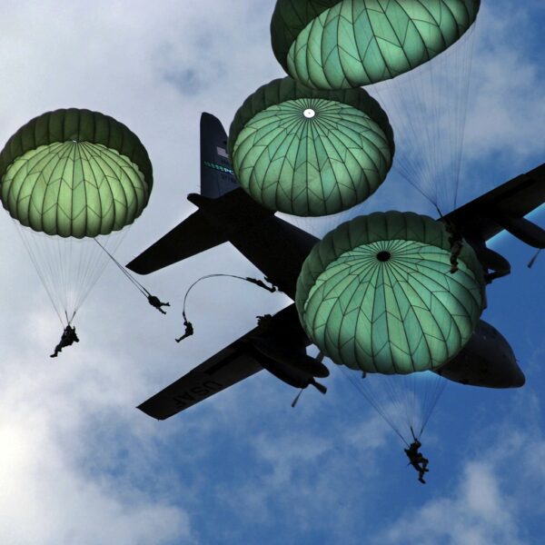 a T-10C Troop Personnel Parachute, a classic piece of US military gear