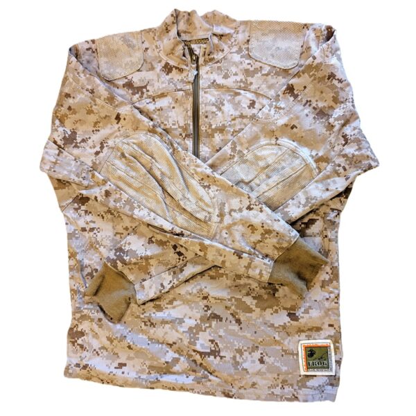 a reinforced US Marine Corps IWCS (Inclement Weather Combat Shirt) in Desert MARPAT camouflage