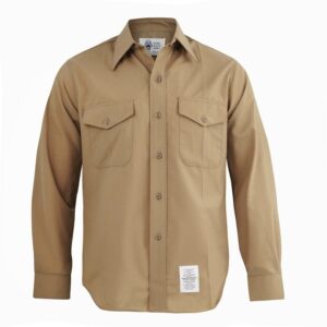 a US Marine Corps M-1 khaki long sleeve men's service uniform dress shirt