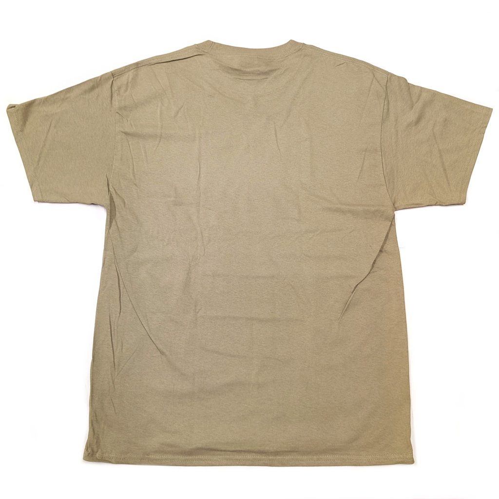 a light coyote brown/tan USMC 250th anniversary t-shirt
