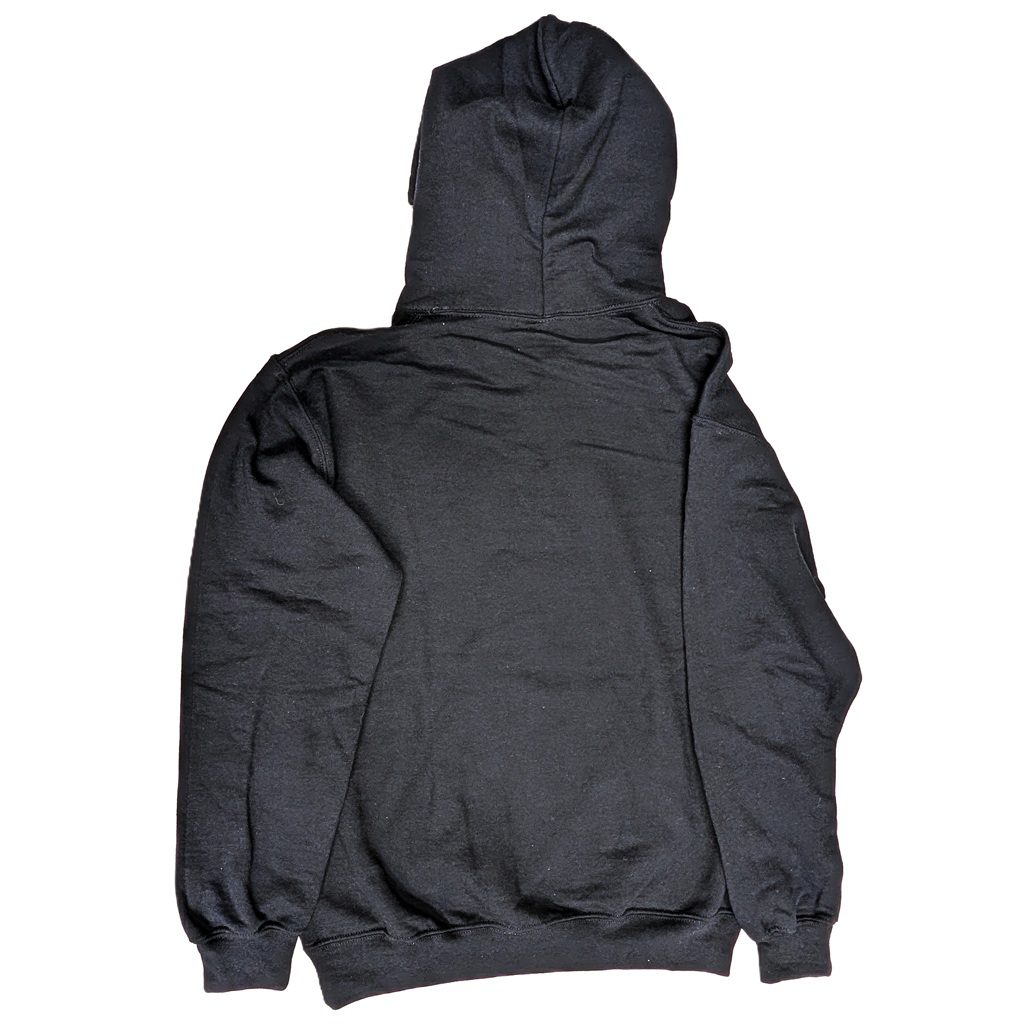 a black Marine Corps hoodie with reflective print: "Marines" "Semper Fi" and an Eagle, Globe, & Anchor